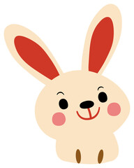 
cartoon rabbit face smiling sticker, made in soft pastel colors and having a playful, cheerful design.
