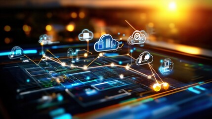 Innovative cloud networking solutions demonstrated on digital platform business environment technology concept futuristic view