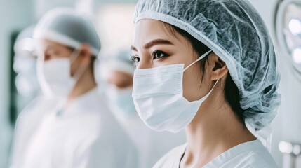 Naklejka premium Hospital rush as surgeons prepare for emergency surgery in an operating room. Featuring readiness and precision