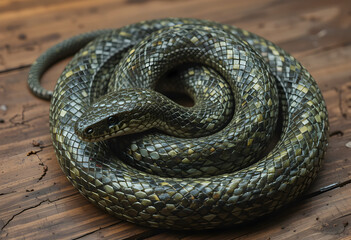 Obraz premium Coiled Snake: Closeup Photo