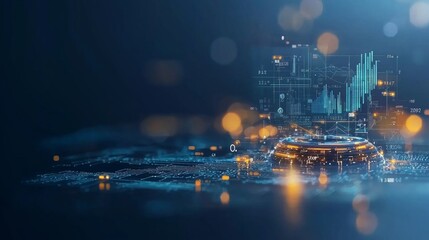 Dynamic digital visualization of data analytics virtual environment infographic content modern technology futuristic viewpoint data science concept