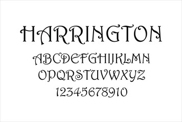 Harrington font for logo and headline. Isolated vector typeset