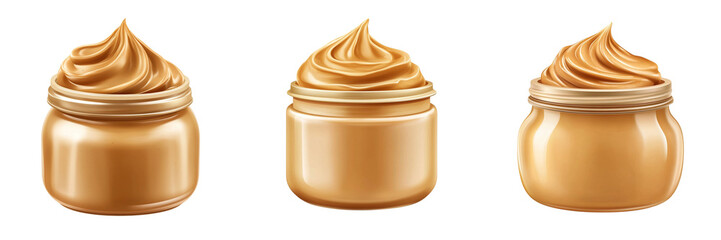 Collection of creamy peanut butter swirl in a jar isolated on a transparent background
