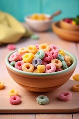 Colorful cereal treats kitchen table food photography cozy home close-up sweetness and joy