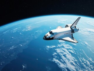 Naklejka premium Private space shuttle docking with an orbital space station, seamless space travel visualization