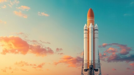 Fototapeta premium Hypermodern launch tower with automated robotic arms preparing a commercial rocket for liftoff