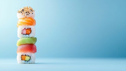 Layered sushi delight a colorful culinary creation modern kitchen food photography minimalist background
