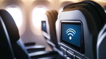 Modern Airline Cabin Interior with In-Flight Entertainment System