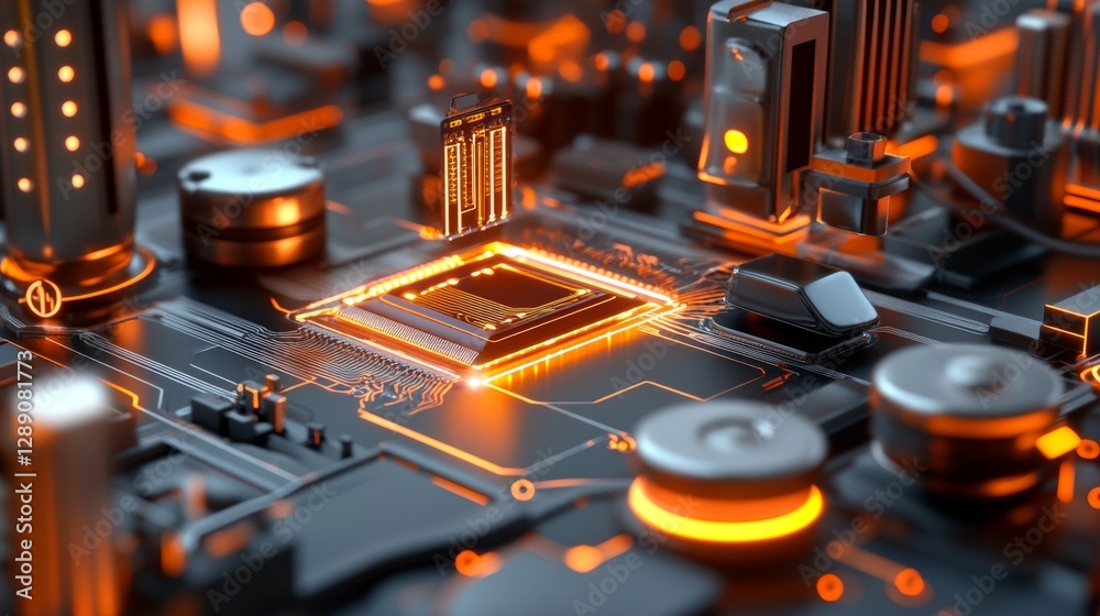 Poster innovative microchip development high-tech laboratory digital technology futuristic environment clos