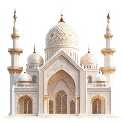 Fototapeta premium Majestic White Mosque Architectural Design Gold Accents Islamic Building