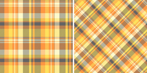 Texture tartan pattern of seamless plaid textile with a vector background fabric check. Set in happy colors. Pillow arrangement on bed.