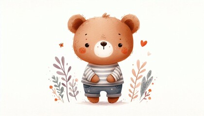 Obraz premium Minimalist watercolor illustration of Cute cartoon bear