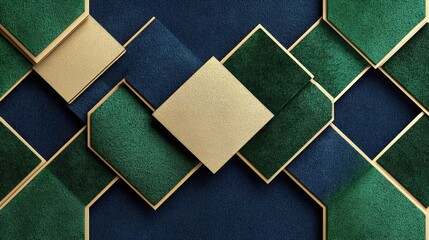 Fototapeta premium Geometric Background with Textured Green and Blue Shapes in Gold
