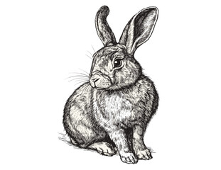 Hand-drawn rabbit, trendy vintage style, black sketch effect, animal art, wildlife illustration, wall decor, old engraving style, nature illustration, home decor.