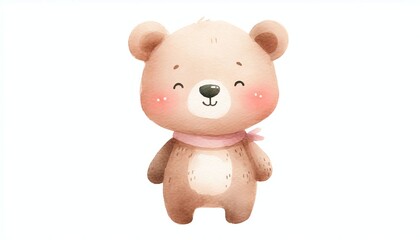 Minimalist watercolor illustration of Cute cartoon bear