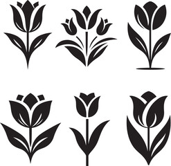 Tulip doodle flower logo icon set vector design with white background