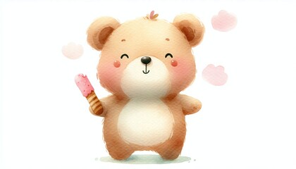 Obraz premium Minimalist watercolor illustration of Cute cartoon bear