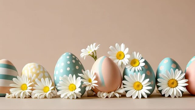 colorful easter eggs with flowers, easter card	