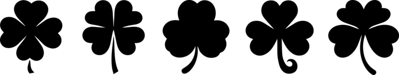 The shamrock icon. St patrick's day symbol.Green clover icon sign. Four and three leaves clover. Lucky four . Shamrock clover leaf symbol . 4-leaf clover.