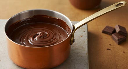 Melting Chocolate in Copper Pot Sweet Dessert Preparation Still Life