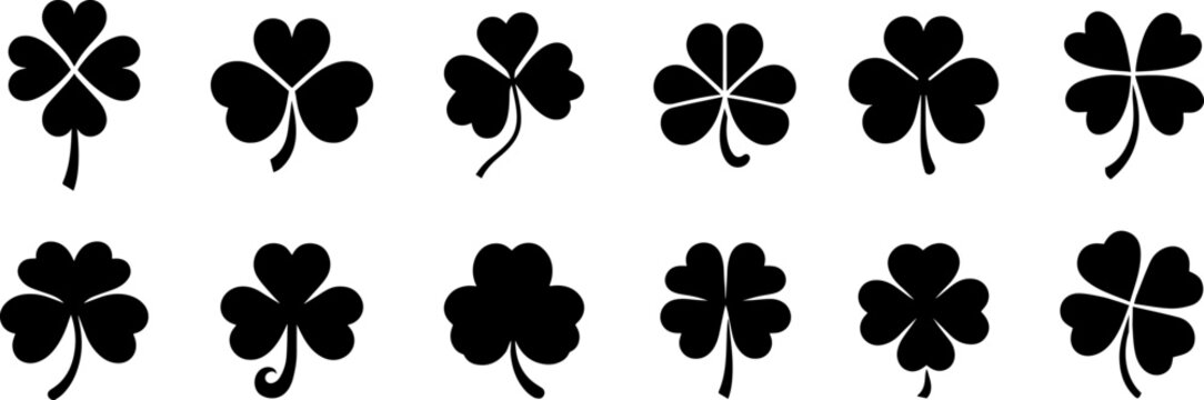 The shamrock icon. St patrick's day symbol.Green clover icon sign. Four and three leaves clover. Lucky four . Shamrock clover leaf symbol . 4-leaf clover.