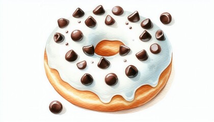 Delicious chocolate chip donut bakery food photography bright setting top view sweet treat