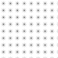 A starburst pattern on a white background, featuring small symmetrical star-like elements arranged in a seamless, repeating design.