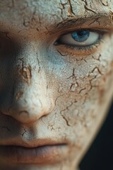 Obraz premium Close-up of a person's face with dirt and grime, suitable for use in scenes depicting hardship or struggle
