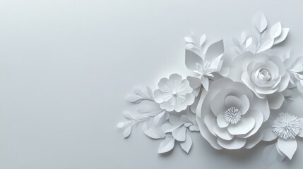 Elegant white paper flower art arrangement on soft background