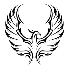 Tribal Phoenix Tattoo Design Symbol of Strength and Rebirth. Bold Black Tribal Phoenix Tattoo for Arm, Chest, or Back. Minimalist Phoenix Tattoo in Tribal Style.
