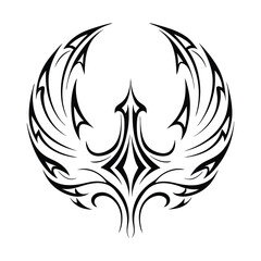 Tribal Phoenix Tattoo Design Symbol of Strength and Rebirth. Bold Black Tribal Phoenix Tattoo for Arm, Chest, or Back. Minimalist Phoenix Tattoo in Tribal Style.
