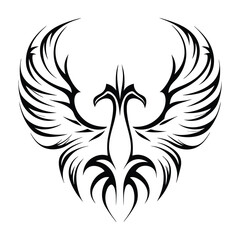 Tribal Phoenix Tattoo Design Symbol of Strength and Rebirth. Bold Black Tribal Phoenix Tattoo for Arm, Chest, or Back. Minimalist Phoenix Tattoo in Tribal Style.