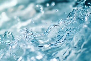 A close-up view of a wave crashing on the ocean surface, with water droplets and foam
