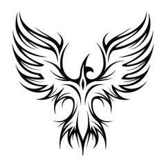Tribal Phoenix Tattoo Design Symbol of Strength and Rebirth. Bold Black Tribal Phoenix Tattoo for Arm, Chest, or Back. Minimalist Phoenix Tattoo in Tribal Style.