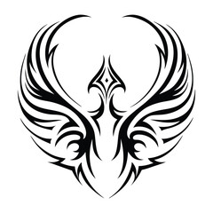 Tribal Phoenix Tattoo Design Symbol of Strength and Rebirth. Bold Black Tribal Phoenix Tattoo for Arm, Chest, or Back. Minimalist Phoenix Tattoo in Tribal Style.