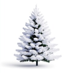 Fototapeta premium Elegant White Christmas Tree with Snowy Foliage on White Background