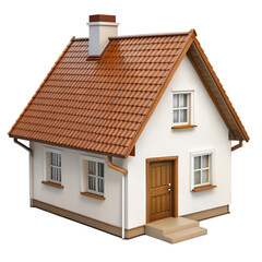 A quaint white house with a brown roof isolated on transparent background