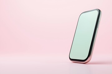 A phone is sitting on a pink background. The phone is turned off and has a white screen