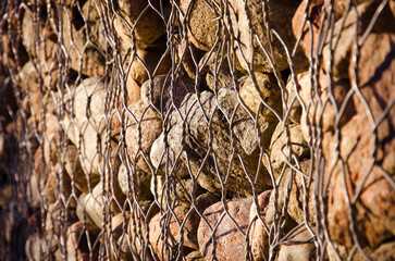 Gabion Stone Wall with Metal Wire Mesh – Textured Rock Barrier