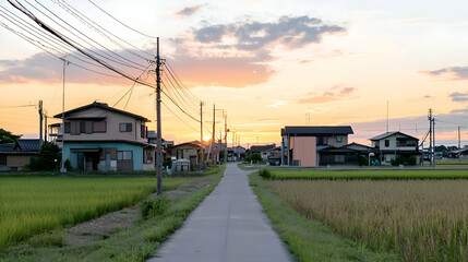 Obraz premium Sunset Over Japanese Village Road