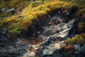 Obraz premium A detailed view of a tiny area covered in lush green moss, with intricate details and texture