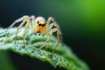 Fototapeta premium A close-up view of a spider sitting on a leaf, great for nature or wildlife photography