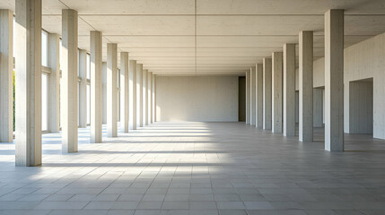 Empty Modern Building Interior with Concrete Columns and Sunlight