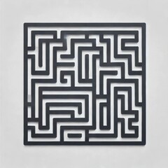 A minimalist maze pattern in dark gray lines on a white background 2
