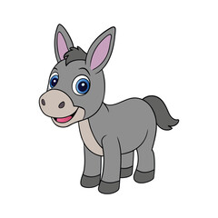A fun donkey coloring page featuring a cute donkey standing in a farm setting. Perfect for kids and adults to enjoy creativity with different colors!