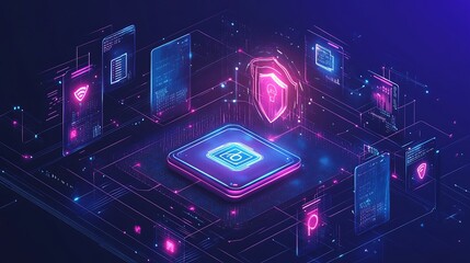 Cybersecurity concept, data protection, encryption network design, AI tech