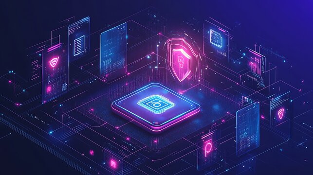 Cybersecurity concept, data protection, encryption network design, AI tech