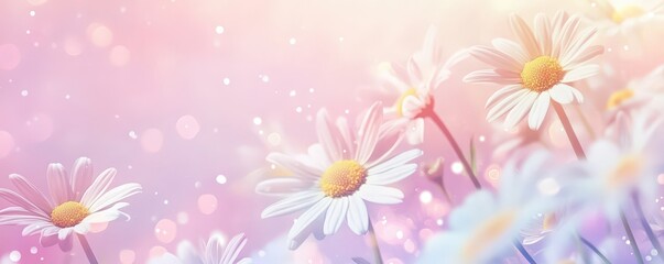 Fototapeta premium Beautiful Pastel Daisies Blooming in Soft Light Spring Meadow Floral Background
