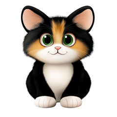 Obraz premium Black and white cat with striking green eyes sitting on a wooden floor looking directly at the camera isolated on transparent background..