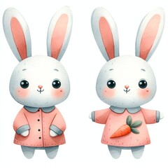 Minimalist watercolor illustration of Cute cartoon bunny